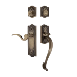 Meadows Handleset With S-Grip And Meadows Long Plate With Manor Lever In Antique Brass
