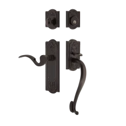 Meadows Handleset With S-Grip And Meadows Long Plate With Manor Lever In Timeless Bronze