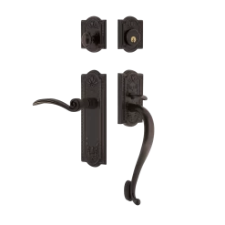 Meadows Handleset With S-Grip And Meadows Long Plate With Swan Lever In Timeless Bronze