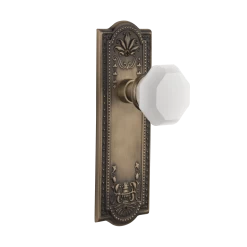 Meadows Long Plate With White Waldorf Knob In Antique Brass