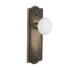 Meadows Long Plate With White Porcelain Knob In Antique Brass