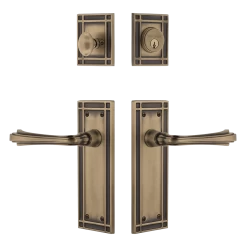 Mission Entry Set With Fleur Lever In Antique Brass