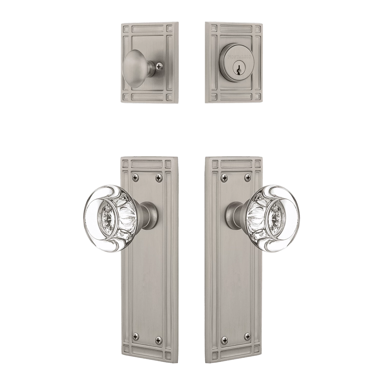 Mission Entry Set With Round Clear Crystal Knob In Satin Nickel 3 Mission Entry Set With Round Clear Crystal Knob In Satin Nickel