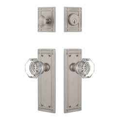 Mission Entry Set With Waldorf Crystal Knob In Satin Nickel