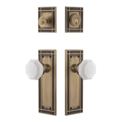 Mission Entry Set With White Waldorf Crystal Knob In Antique Brass