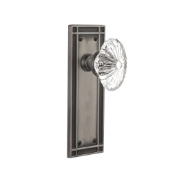 Mission Long Plate With Oval Fluted Crystal Knob In Antique Pewter
