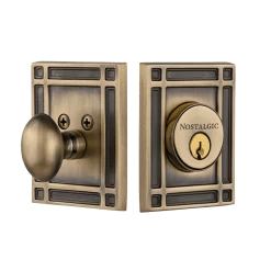 Mission Plate Single Cylinder Deadbolt In Antique Brass