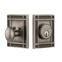 Mission Plate Single Cylinder Deadbolt In Antique Pewter