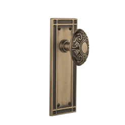 Mission Long Plate With Victorian Knob In Antique Brass