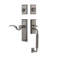 New York Handleset With C-Grip And New York Long Plate With Manor Lever In Antique Pewter