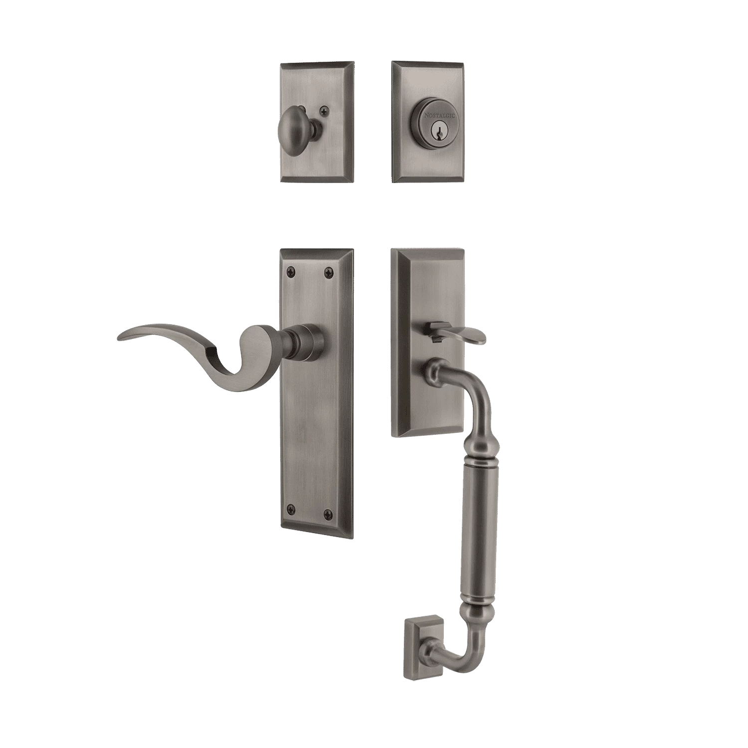 New York Handleset With C-Grip And New York Long Plate With Manor Lever In Antique Pewter 3 New York Handleset With C-Grip And New York Long Plate With Manor Lever In Antique Pewter