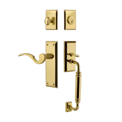 New York Handleset With C-Grip And New York Long Plate With Manor Lever In Polished Brass