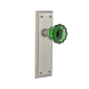 New York Long Plate With Emerald Crystal Knob In Satin Nickel -Nostalgic Warehouse Shop NYKCRE SN