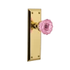 New York Long Plate With Pink Crystal Knob In Polished Brass -Nostalgic Warehouse Shop NYKCRP PB