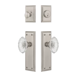 New York Entry Set With Crystal Victorian Knob In Satin Nickel