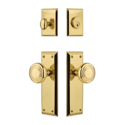 New York Entry Set With Deco Knob In Polished Brass
