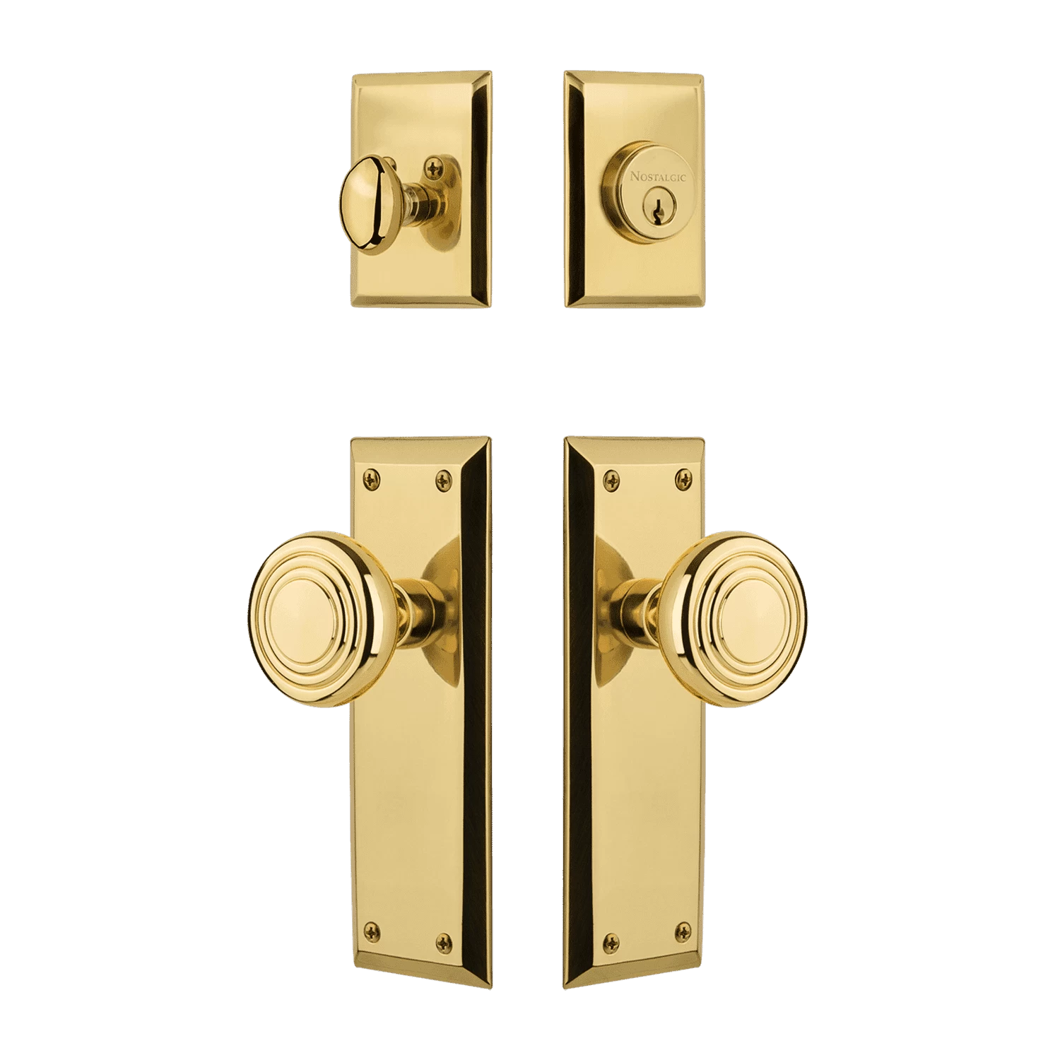 New York Entry Set With Deco Knob In Polished Brass 3 New York Entry Set With Deco Knob In Polished Brass