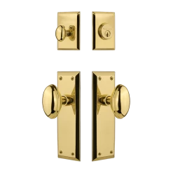 New York Entry Set With Homestead Knob In Polished Brass