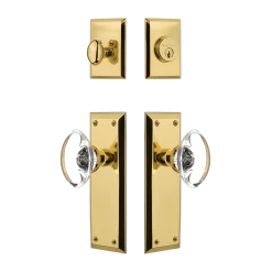 New York Entry Set With Oval Clear Crystal Knob In Polished Brass