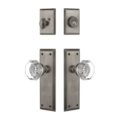 New York Entry Set With Waldorf Crystal Knob In Antique Pewter