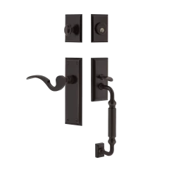 New York Handleset With F-Grip And New York Long Plate With Manor Lever In Timeless Bronze