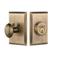 New York Plate Single Cylinder Deadbolt In Antique Brass