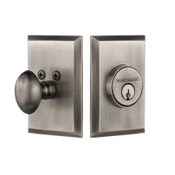 New York Plate Single Cylinder Deadbolt In Antique Pewter