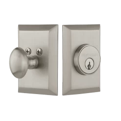 New York Plate Single Cylinder Deadbolt In Satin Nickel