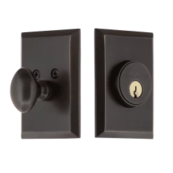New York Plate Single Cylinder Deadbolt In Timeless Bronze