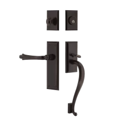 New York Handleset With S-Grip And New York Long Plate With Fleur Lever In Timeless Bronze