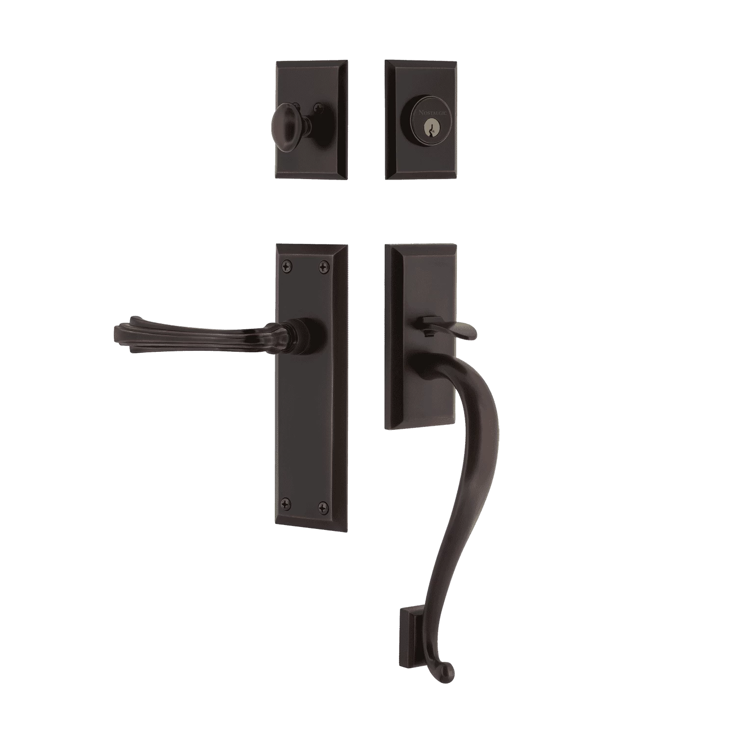 New York Handleset With S-Grip And New York Long Plate With Fleur Lever In Timeless Bronze 3 New York Handleset With S-Grip And New York Long Plate With Fleur Lever In Timeless Bronze