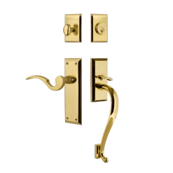 New York Handleset With S-Grip And New York Long Plate With Manor Lever In Polished Brass