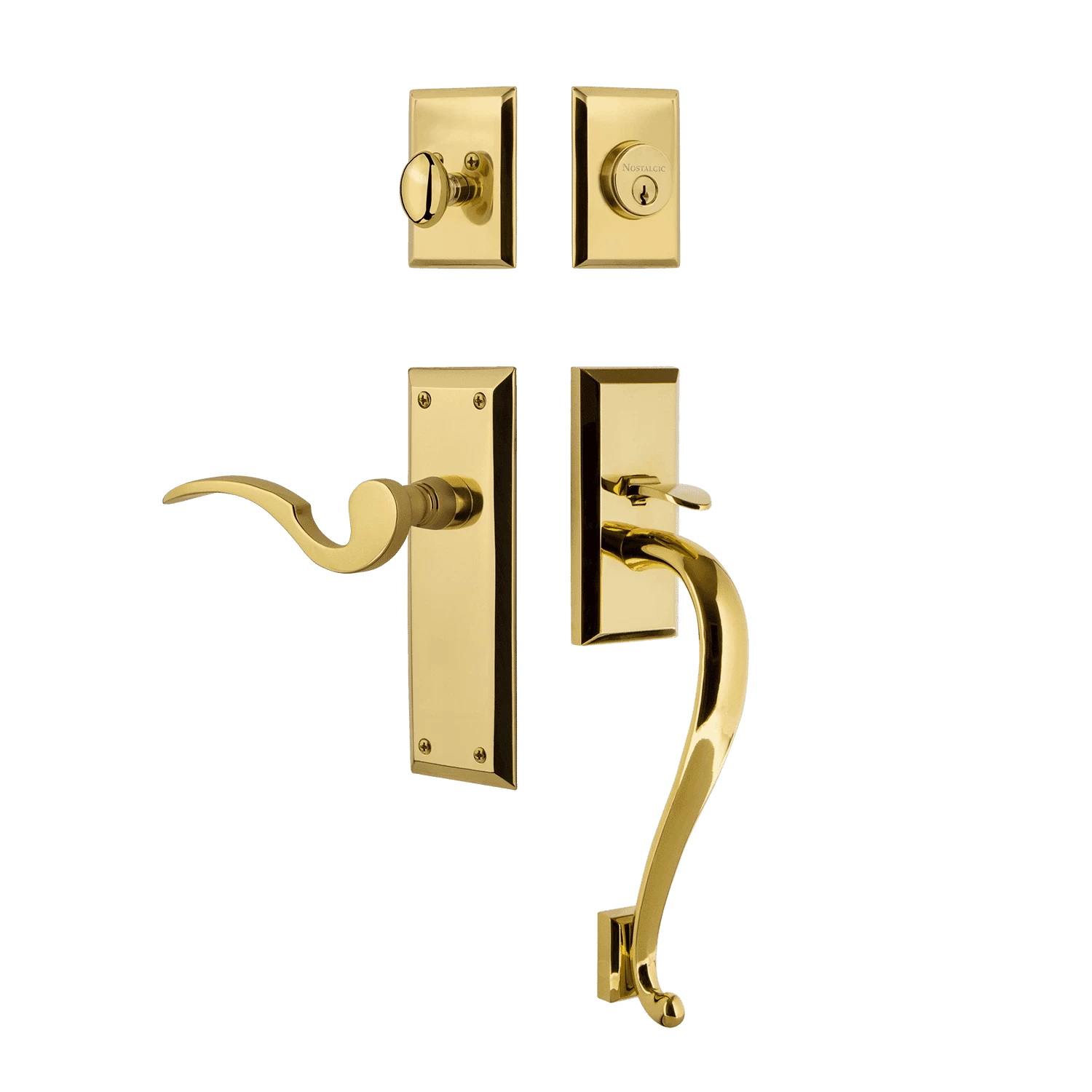 New York Handleset With S-Grip And New York Long Plate With Manor Lever In Polished Brass 3 New York Handleset With S-Grip And New York Long Plate With Manor Lever In Polished Brass