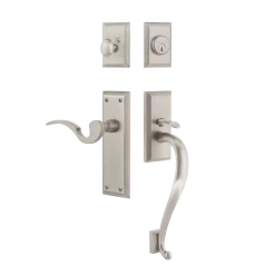 New York Handleset With S-Grip And New York Long Plate With Manor Lever In Satin Nickel