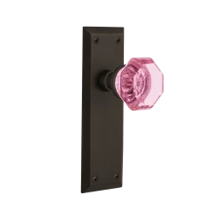 New York Long Plate With Pink Waldorf Knob In Oil-Rubbed Bronze