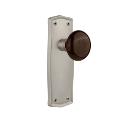 Prairie Long Plate With Brown Porcelain Knob In Satin Nickel