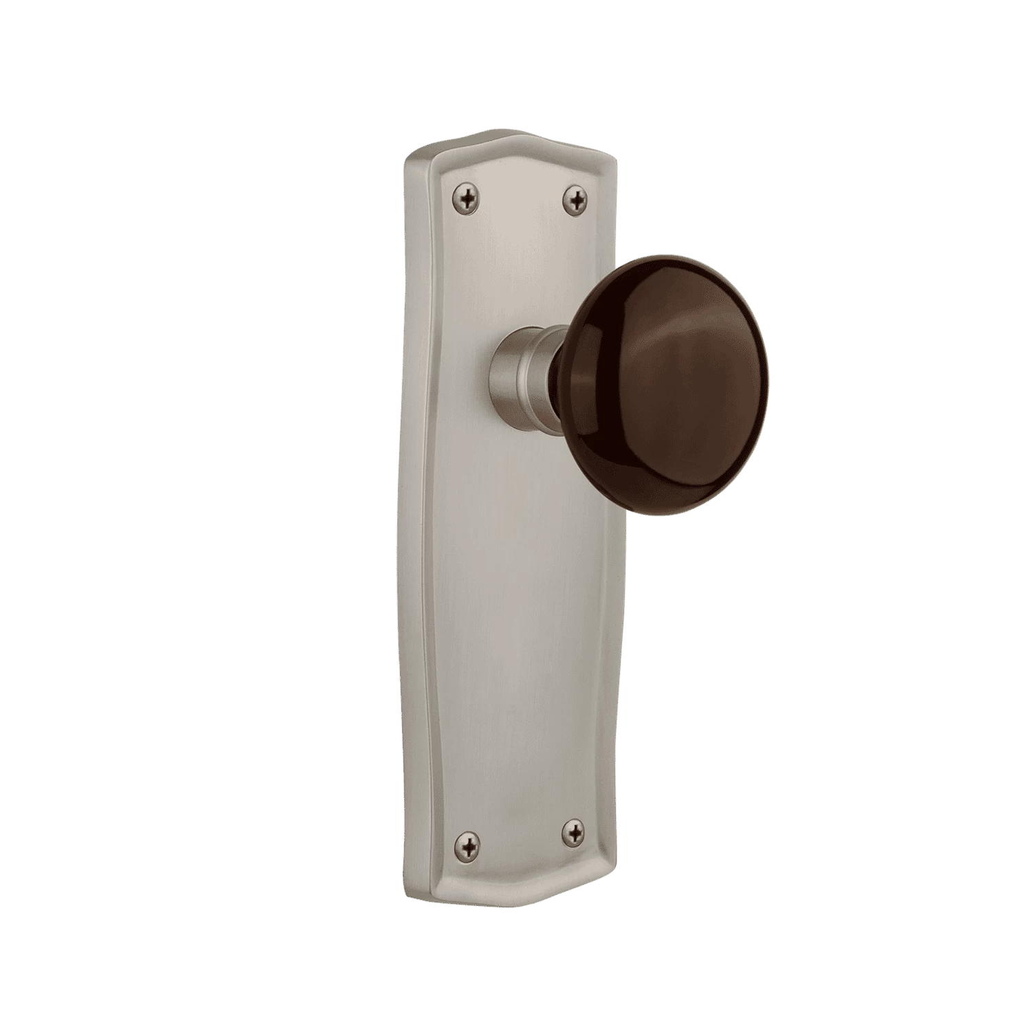 Prairie Long Plate With Brown Porcelain Knob In Satin Nickel 3 Prairie Long Plate With Brown Porcelain Knob In Satin Nickel