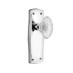 Prairie Long Plate With Crystal Victorian Knob In Bright Chrome