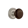 Rope Rosette With Brown Porcelain Knob In Satin Nickel