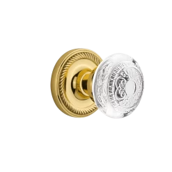 Rope Rosette With Crystal Egg & Dart Knob In Unlacquered Brass