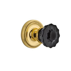 Rope Rosette With Black Crystal Knob In Polished Brass