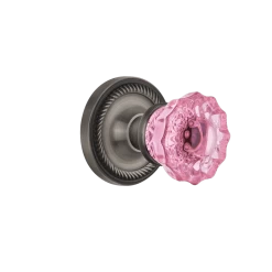 Rope Rosette With Pink Crystal Knob In Antique Pewter