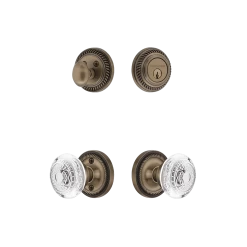 Rope Rosette Entry Set With Crystal Egg & Dart Knob In Antique Brass