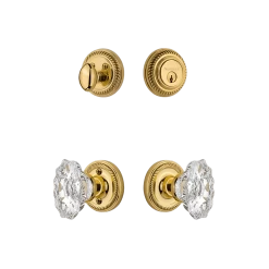 Rope Rosette Entry Set With Chateau Crystal Knob In Polished Brass