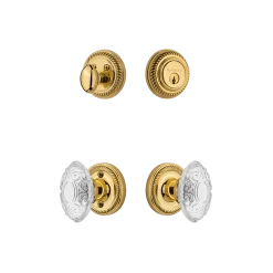 Rope Rosette Entry Set With Crystal Victorian Knob In Unlacquered Brass
