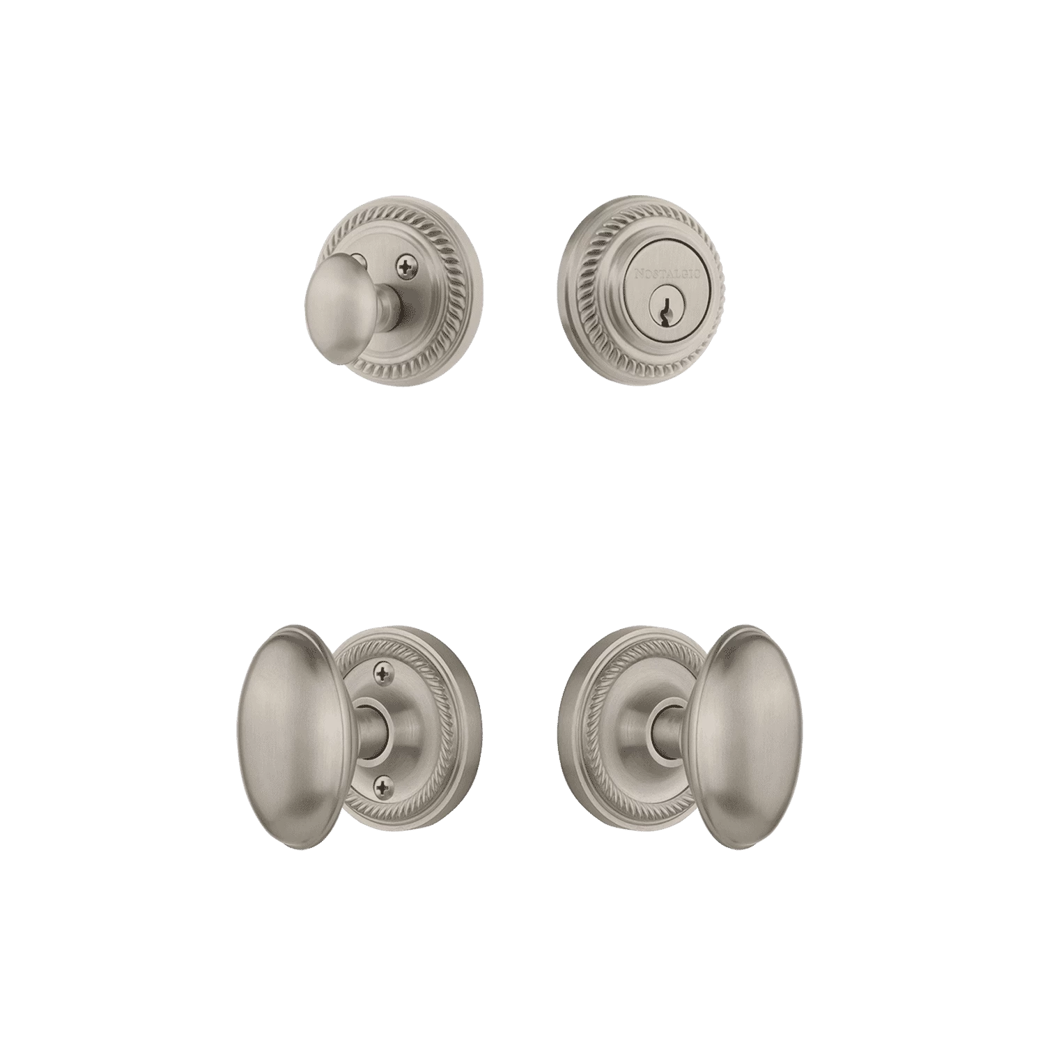 Rope Rosette Entry Set With Homestead Knob In Satin Nickel 3 Rope Rosette Entry Set With Homestead Knob In Satin Nickel