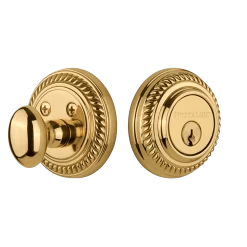 Rope Rosette Single Cylinder Deadbolt In Unlacquered Brass