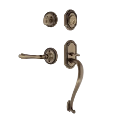 Rope Rosette S Grip Entry Set Fleur Lever In Antique Brass