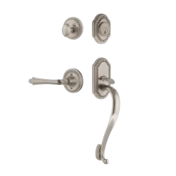 Rope Rosette S Grip Entry Set Fleur Lever In Satin Nickel