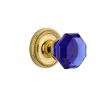 Rope Rosette With Cobalt Waldorf Knob In Polished Brass 1 Rope Rosette With Cobalt Waldorf Knob In Polished Brass -Nostalgic Warehouse Shop ROPWAC PB
